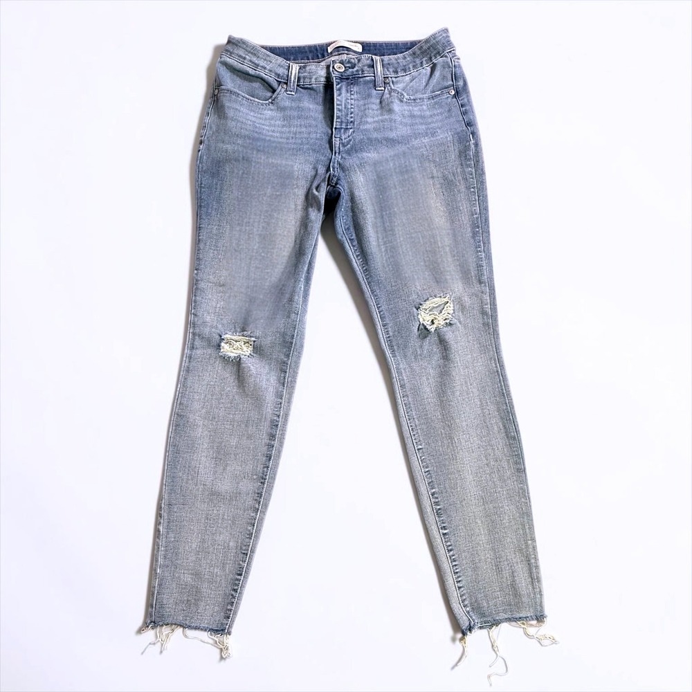 LC Lauren Conrad Super Skinny Jeans Light Wash Distressed Ripped Raw Hem 12